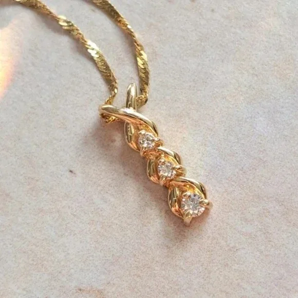 14K Gold Diamond Drop Pendant & Chain - Picture 4 of 11
